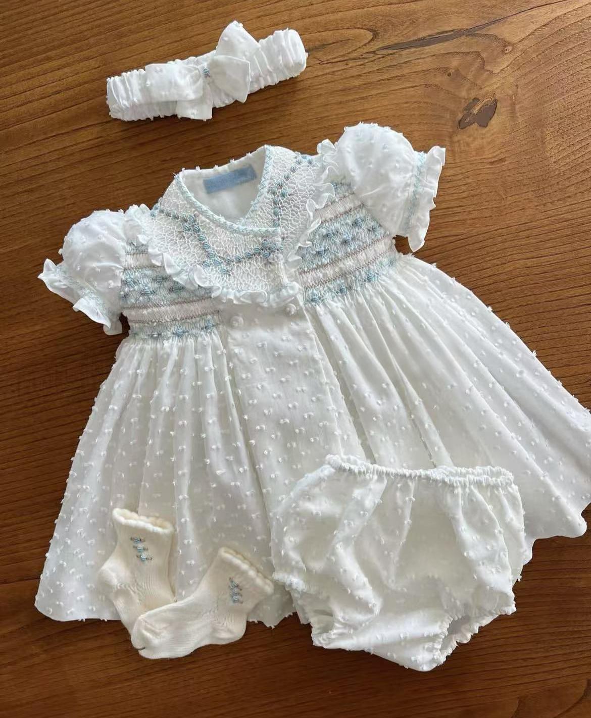 Baby Clothing Embroidery - 0-12Y Baby Girl Summer Blue Flower