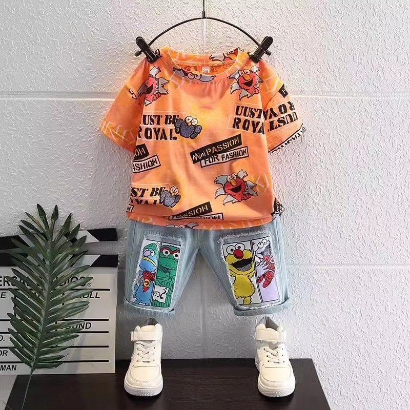 Cute Cartoon Print Short Sleev - Baby Clothing Drawing 评论和价格